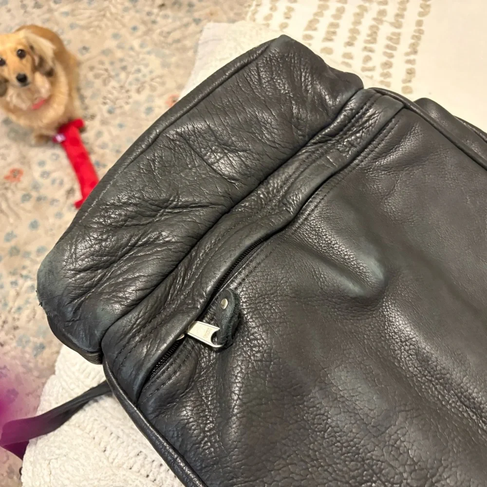 Men's Black Leather Duffel - Picture 3 of 7